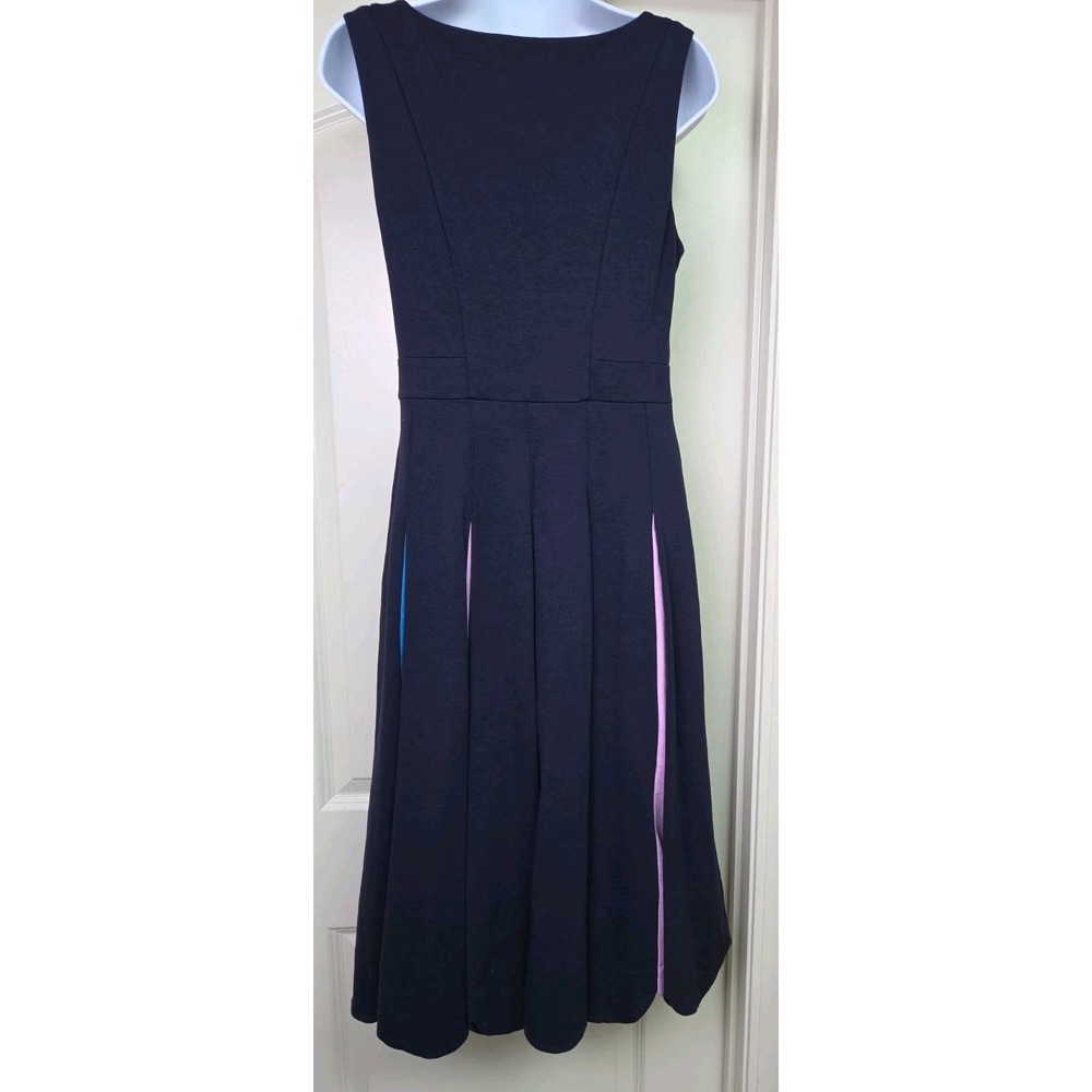 Boden Allegra Dress Ponte Scalloped Hem MultiColor Pleats Midi Blue Women Size 6 - Picture 5 of 14